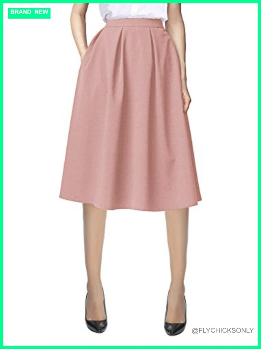 Women's A-Line Midi Skirt Elastic High Waist with Pockets Casual Work